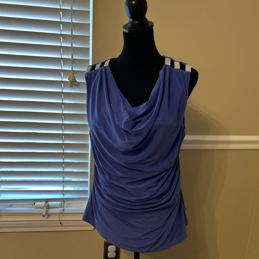 Dressbarn Royal Blue Draped Blouse with Silver Accents